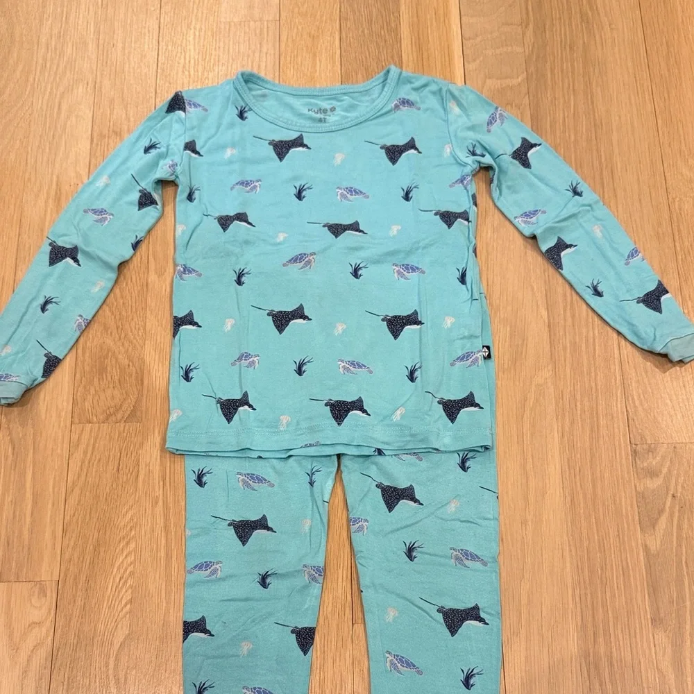 Kyte BABY Teal Stingray and Turtle Pajama Set Size 4T